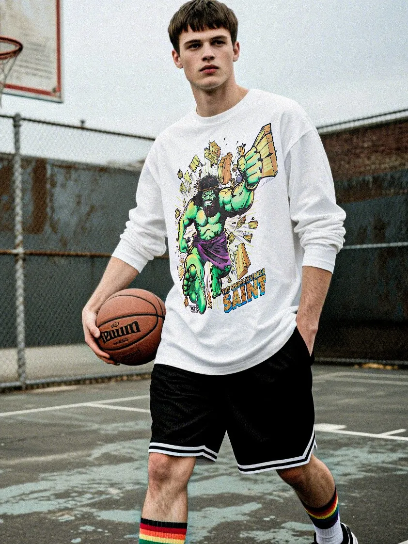 #SA78 SAINT pure cotton long-sleeved T P150 Color: White Size: S-XL